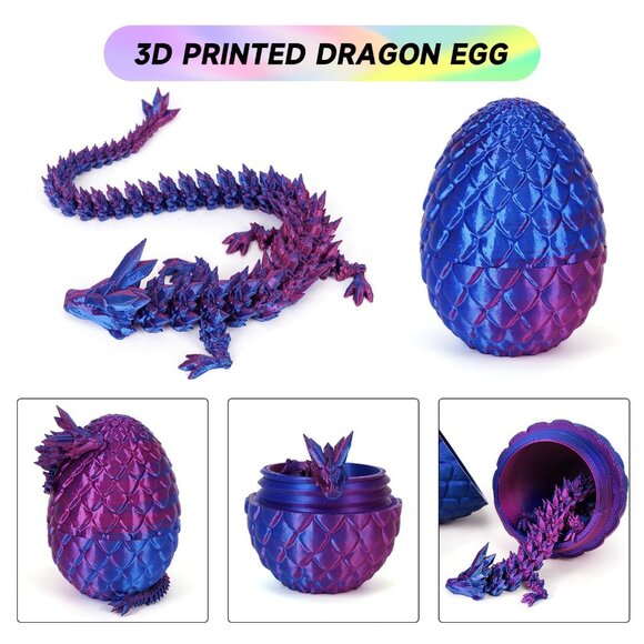3D Printed Dragon in Egg, Full Articulated Crystal Dragon Flexible 12 inches, - Picture 11 of 11